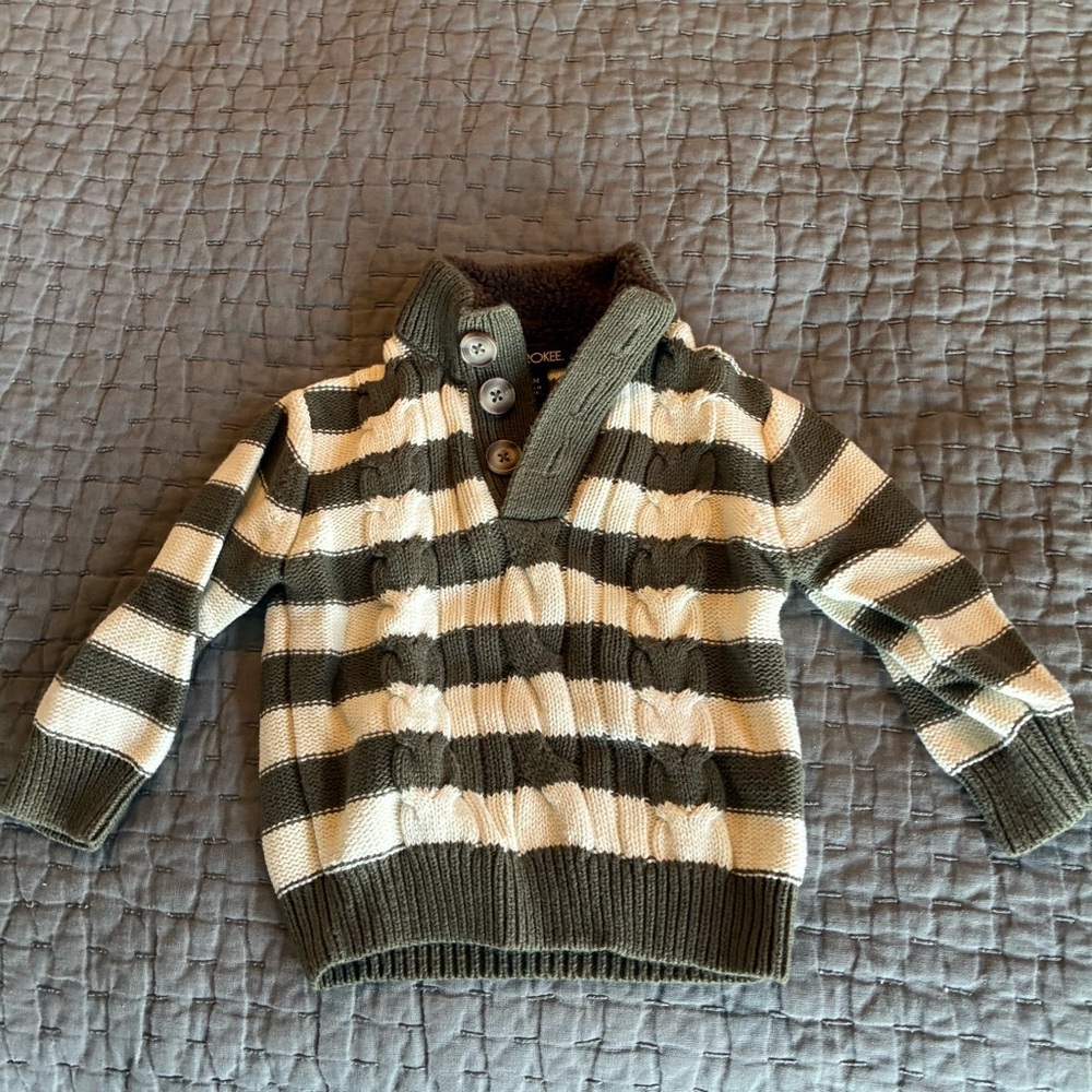 Cherokee Striped Green and White Sweater size 12 months
